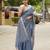 handwoven blue linen saree with tassel & hand embroidery