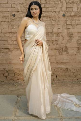 ivory & gold dual-tone saree for timeless elegance