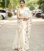 ivory garden embroidered linen saree