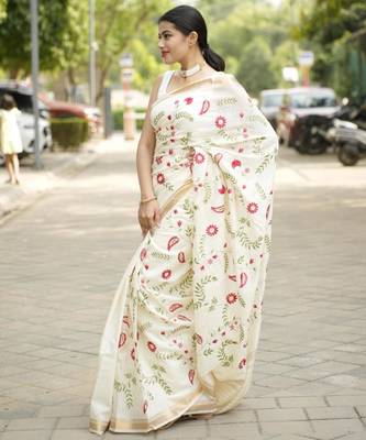 ivory garden embroidered linen saree 2