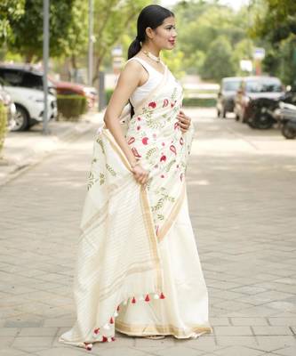 ivory garden embroidered linen saree 3