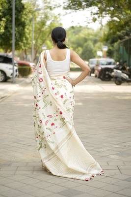 ivory garden embroidered linen saree 4