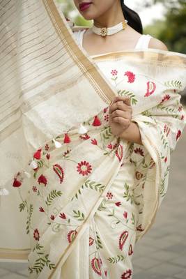 ivory garden embroidered linen saree 5