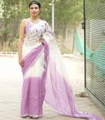 lavender bloom linen saree with subtle embroidery