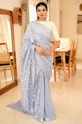 lavender chikankari saree with intricate hand embroidery