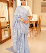 lavender chikankari saree with intricate hand embroidery