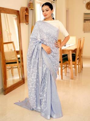 lavender chikankari saree with intricate hand embroidery 2