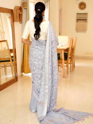 lavender chikankari saree with intricate hand embroidery 5