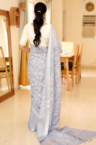 lavender chikankari saree with intricate hand embroidery