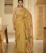 mustard garden handpainted paithani linen saree