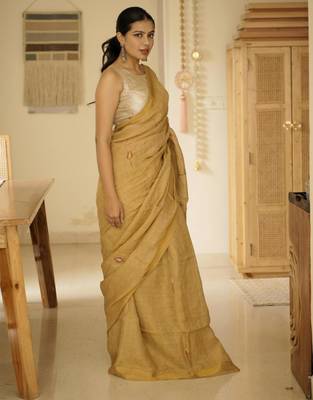 mustard garden handpainted paithani linen saree 4
