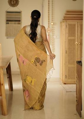 mustard garden handpainted paithani linen saree 5