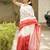 red & white blush bloom linen saree with hand embroidery