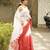 red & white blush bloom linen saree with hand embroidery