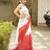 red & white blush bloom linen saree with hand embroidery