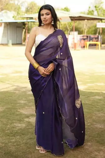 regal purple & gold dual-tone saree