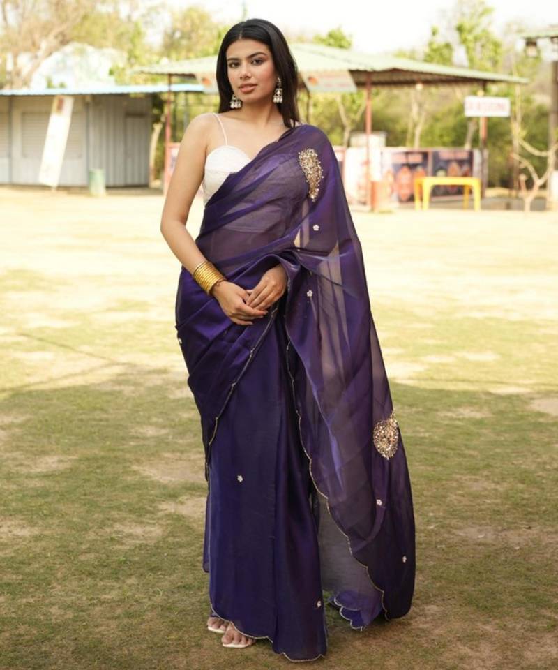 regal purple & gold dual-tone saree