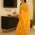 sunlit mustard linen saree with zari border & floral embroidery