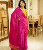 rani radiance pink silk blend saree with gold zari border