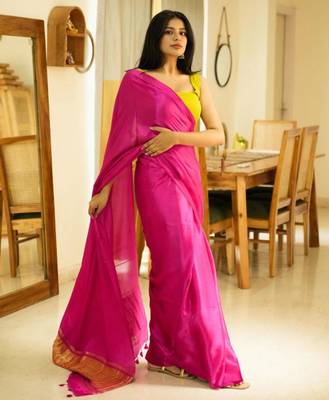 rani radiance pink silk blend saree with gold zari border 2