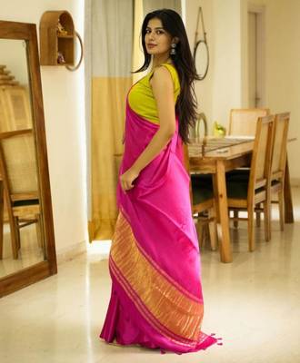 rani radiance pink silk blend saree with gold zari border 3