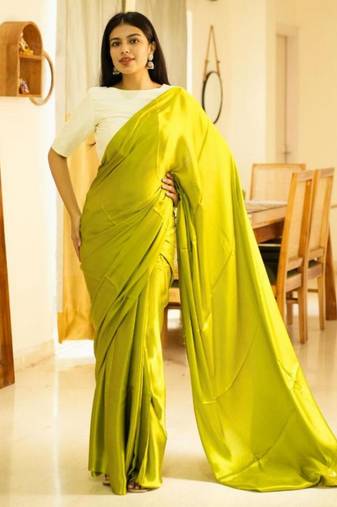 lime lustre pure silk blend saree with gold zari border