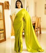 lime lustre pure silk blend saree with gold zari border