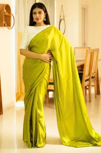 lime lustre pure silk blend saree with gold zari border