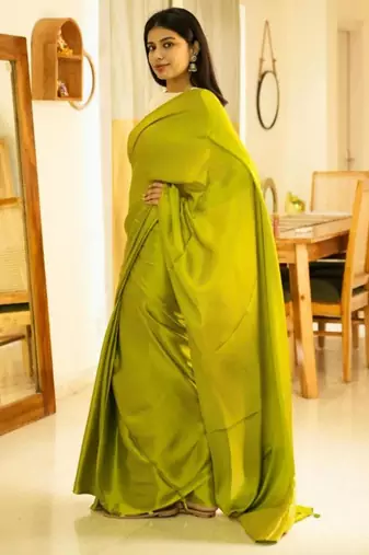 lime lustre pure silk blend saree with gold zari border