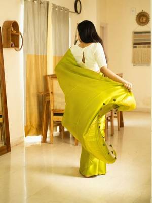 lime lustre pure silk blend saree with gold zari border 5