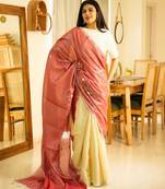 ros   whisper handcrafted floral linen saree in dual tone