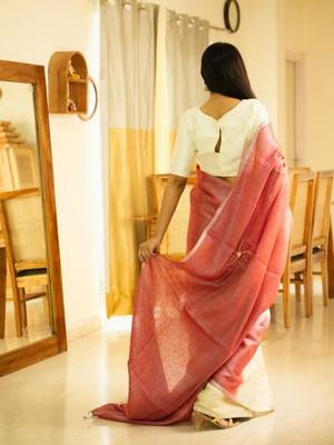 ros   whisper handcrafted floral linen saree in dual tone 3