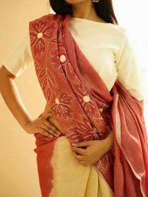 ros   whisper handcrafted floral linen saree in dual tone 4