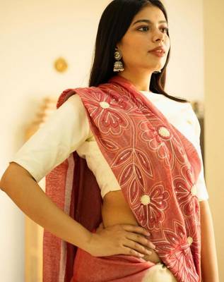 ros   whisper handcrafted floral linen saree in dual tone 5
