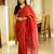 rustic bloom red linen saree with zari striped pallu