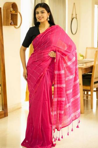 blush lines pink & white striped cotton saree