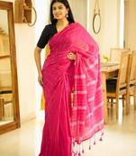blush lines pink & white striped cotton saree