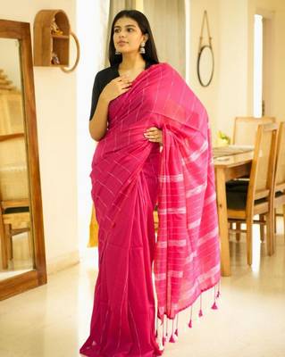 blush lines pink & white striped cotton saree 2