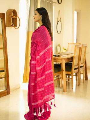 blush lines pink & white striped cotton saree 3