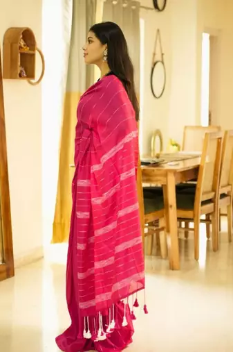 blush lines pink & white striped cotton saree
