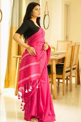 blush lines pink & white striped cotton saree