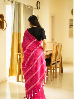 blush lines pink & white striped cotton saree 5