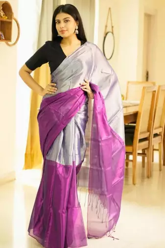 moonlit blush pink & silver glass-finish tissue saree