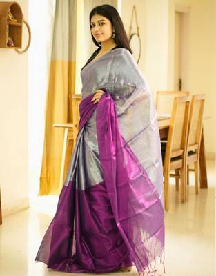 moonlit blush pink & silver glass-finish tissue saree 2