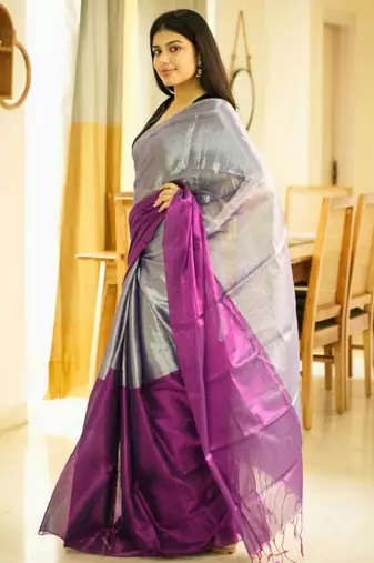 moonlit blush pink & silver glass-finish tissue saree