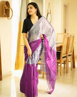 moonlit blush pink & silver glass-finish tissue saree 3