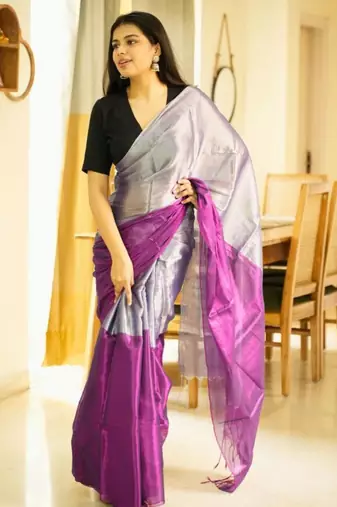 moonlit blush pink & silver glass-finish tissue saree