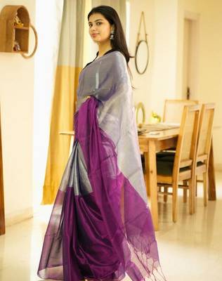 moonlit blush pink & silver glass-finish tissue saree 4
