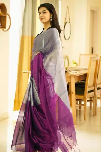 moonlit blush pink & silver glass-finish tissue saree