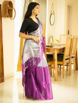 moonlit blush pink & silver glass-finish tissue saree 5